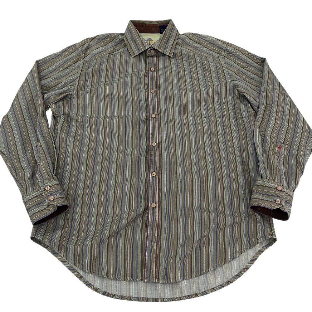 Robert Graham Men's Multi Color Strip Flip Cuff Button Up Shirt, Size L